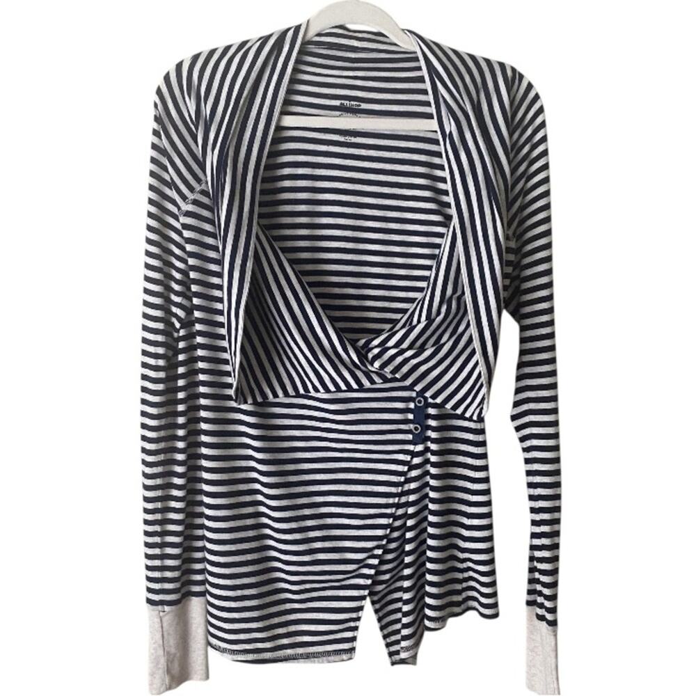 Allihop Anthropologie | Striped Wraparound Cardigan Sweater Top Navy Cream Small